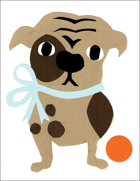 bull dog - folding greeting card, size A2, 4.25 by 5.5 inches, printed on recycled paper. original paper collage artwork designed by denise fiedler for paste