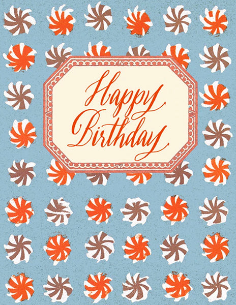 happy birthday pattern - folding greeting card, size A2, 4.25 by 5.5 inches, printed on recycled paper. original paper collage artwork designed by denise fiedler for paste