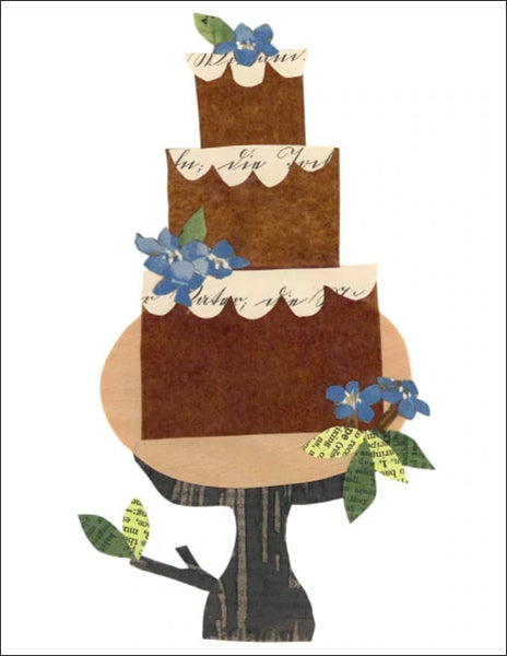 stump cake - folding greeting card, size A2, 4.25 by 5.5 inches, printed on recycled paper. original paper collage artwork designed by denise fiedler for paste