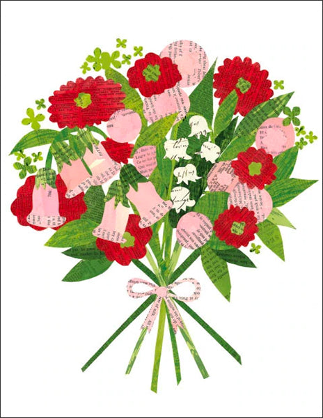 summer bouquet - folding greeting card, size A2, 4.25 by 5.5 inches, printed on recycled paper. original paper collage artwork designed by denise fiedler for paste