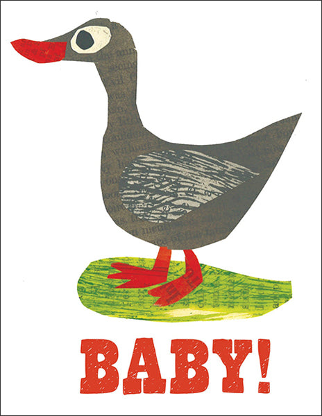 baby goose - folding greeting card, size A2, 4.25 by 5.5 inches, printed on recycled paper. original paper collage artwork designed by denise fiedler for paste