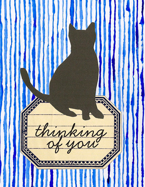 cat sympathy - folding greeting card, size A2, 4.25 by 5.5 inches, printed on recycled paper. original paper collage artwork designed by denise fiedler for paste