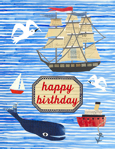 happy birthday nautical scene greeting card – paste