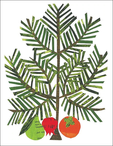 holiday fruit branch - folding greeting card, size A2, 4.25 by 5.5 inches, printed on recycled paper. original paper collage artwork designed by denise fiedler for paste