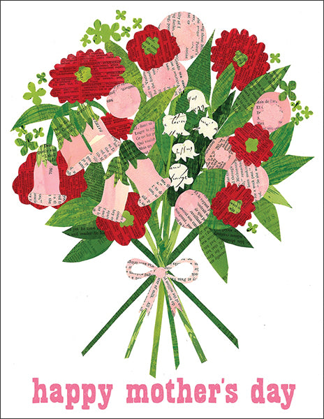 mom bouquet - folding greeting card, size A2, 4.25 by 5.5 inches, printed on recycled paper. original paper collage artwork designed by denise fiedler for paste