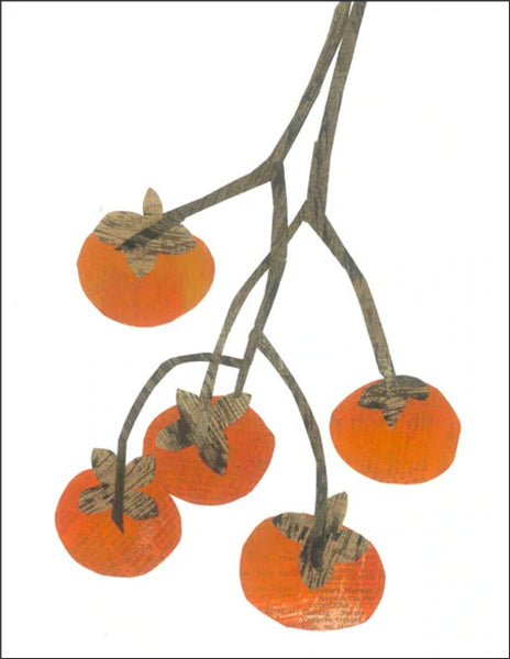persimmons - folding greeting card, size A2, 4.25 by 5.5 inches, printed on recycled paper. original paper collage artwork designed by denise fiedler for paste