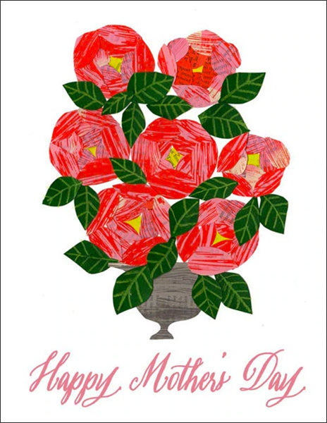 roses for mom - folding greeting card, size A2, 4.25 by 5.5 inches, printed on recycled paper. original paper collage artwork designed by denise fiedler for paste