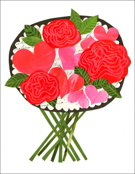 valentine bouquet - folding greeting card, size A2, 4.25 by 5.5 inches, printed on recycled paper. original paper collage artwork designed by denise fiedler for paste